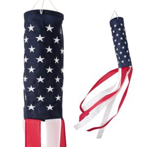 American USA Flag Windsock | 50 Embroidered Stars | Durable Outdoor Hanging Decoration | 40 Inches